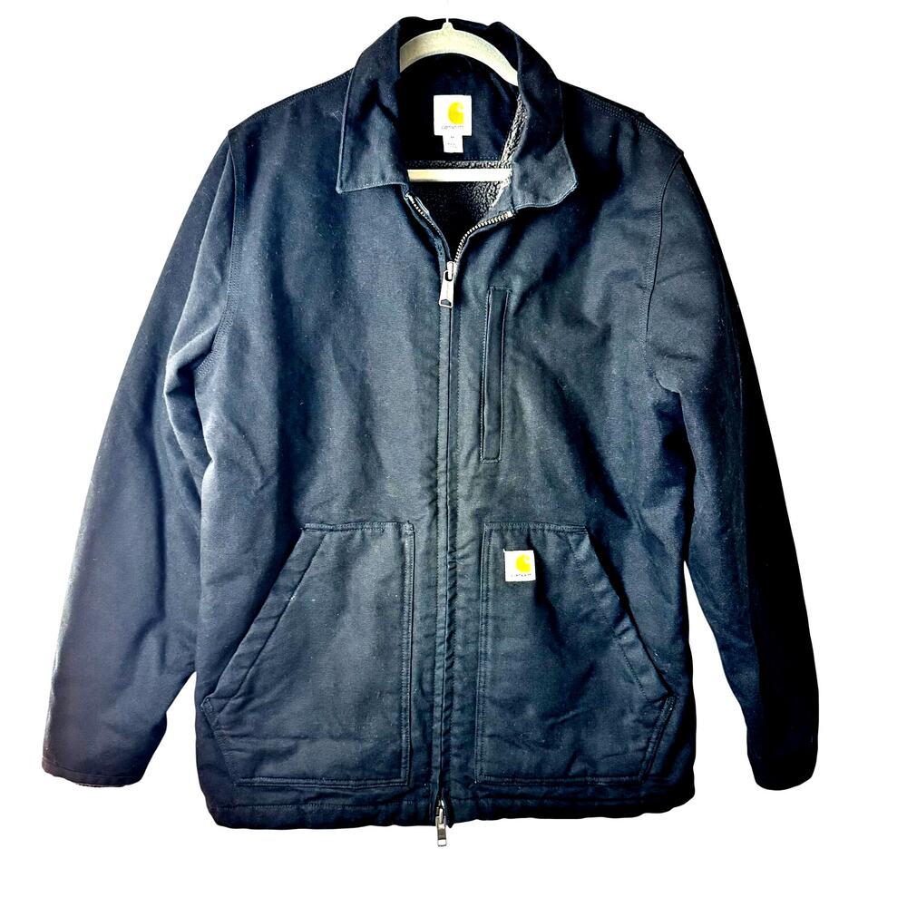 Vintage Carhartt Sherpa Lined Duck Jacket Mens MBlack Distressed Fade Chore